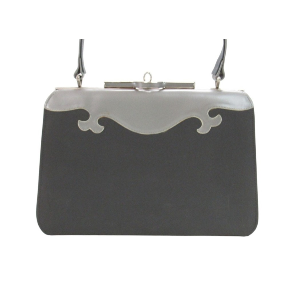 VTG 60's MELBOURNE Gray FAUX SUEDE Bag Top Handles METAL SPRING FRAME Purse/Bag